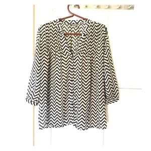 Cream and Black chevron top, semi-sheer.